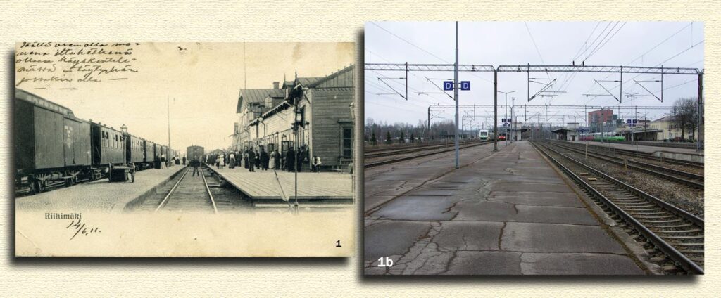 Postikortti 1, Rautatieasema radan puolelta ja juna, 1900-luvun alku.