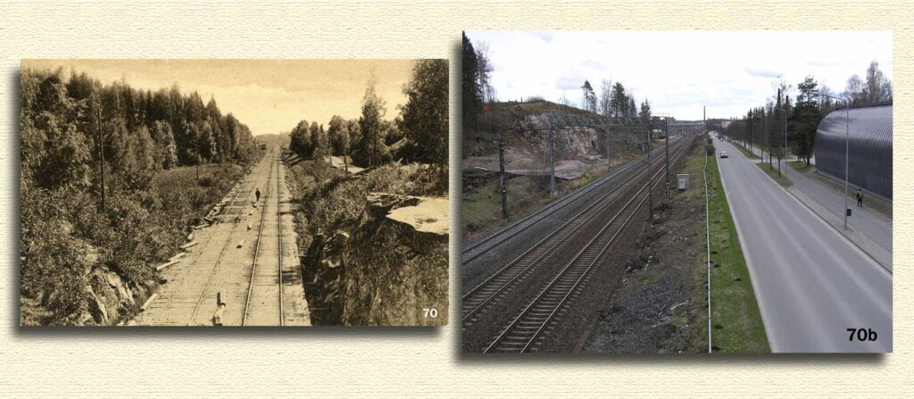 Kortti 70, rautatie Istuinkiven sillalta etelään 1910-luvun alussa.